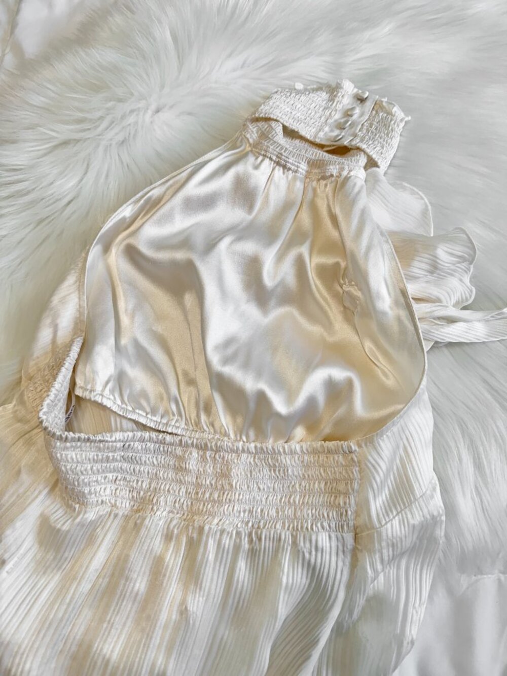 Y2K Bebe Ivory Silk Halter Top Ruffle Rosette XS - Picture 15 of 16
